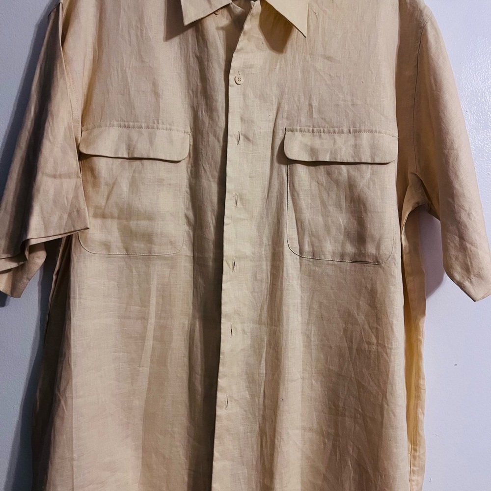 Bruno 100% Linen Button Down Shirt French Seams Size X Large